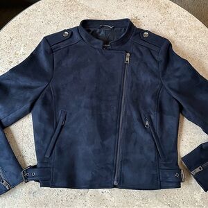 Banana Republic Moto Jacket, navy faux suede. Size M. NWT